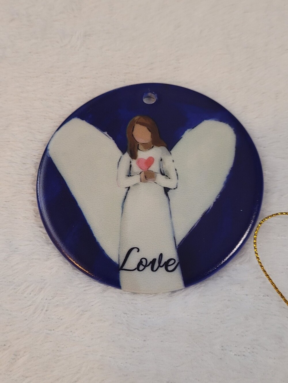 Love Angel Heart Ornament - Blue and White